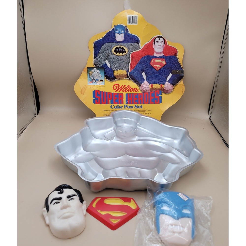 Vintage Wilton Super Heroes Cake Pan Set 1977 Batman Superman DC Comics 502-1212